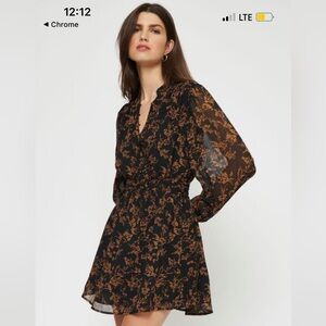 Fall Dress, black w/ orange leaveDynamite empire waist mandarin collar a line